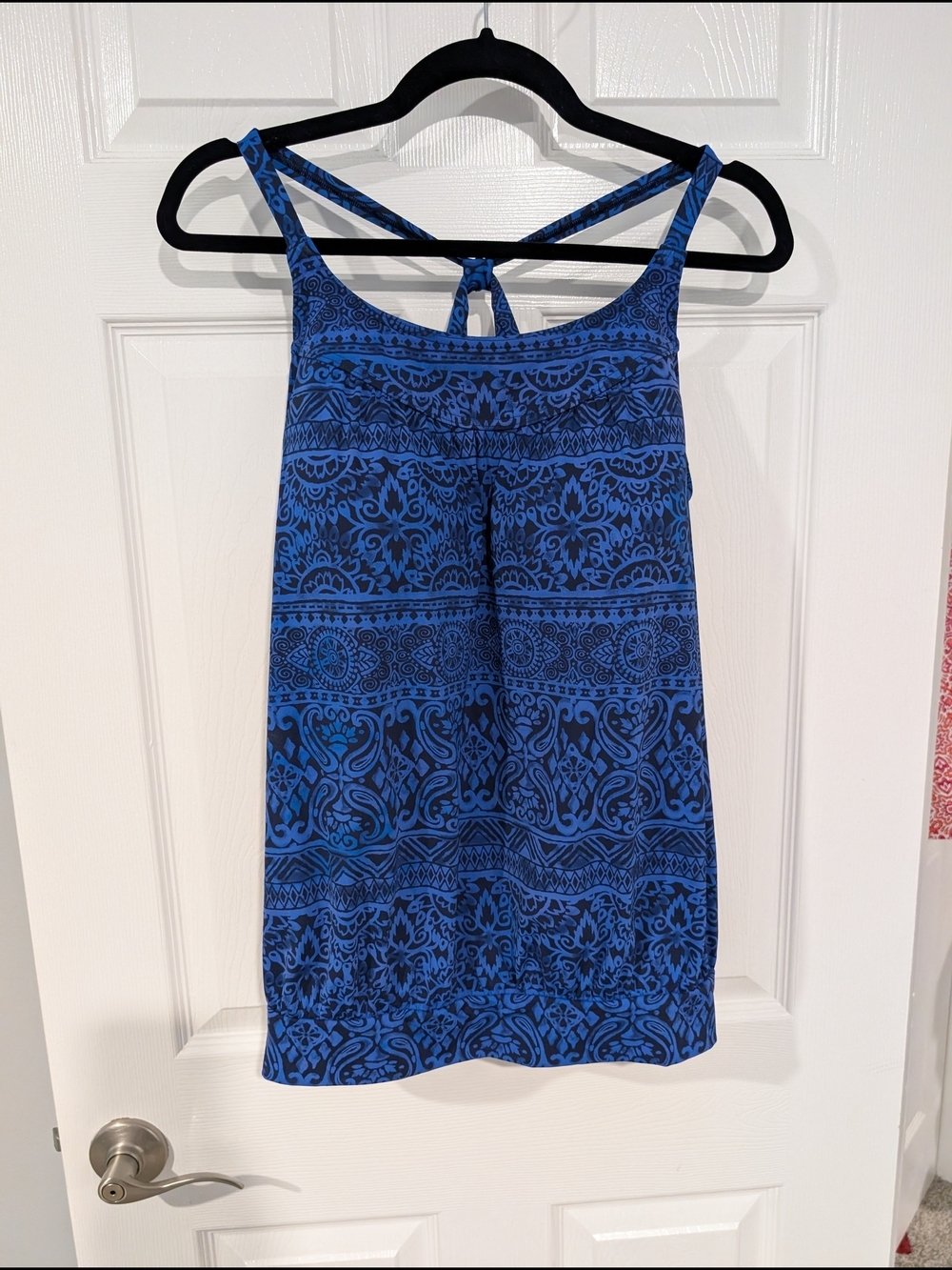 Lands' End Blue & Back Printed Racerback Tankini Swim Top in Size 14 DDD